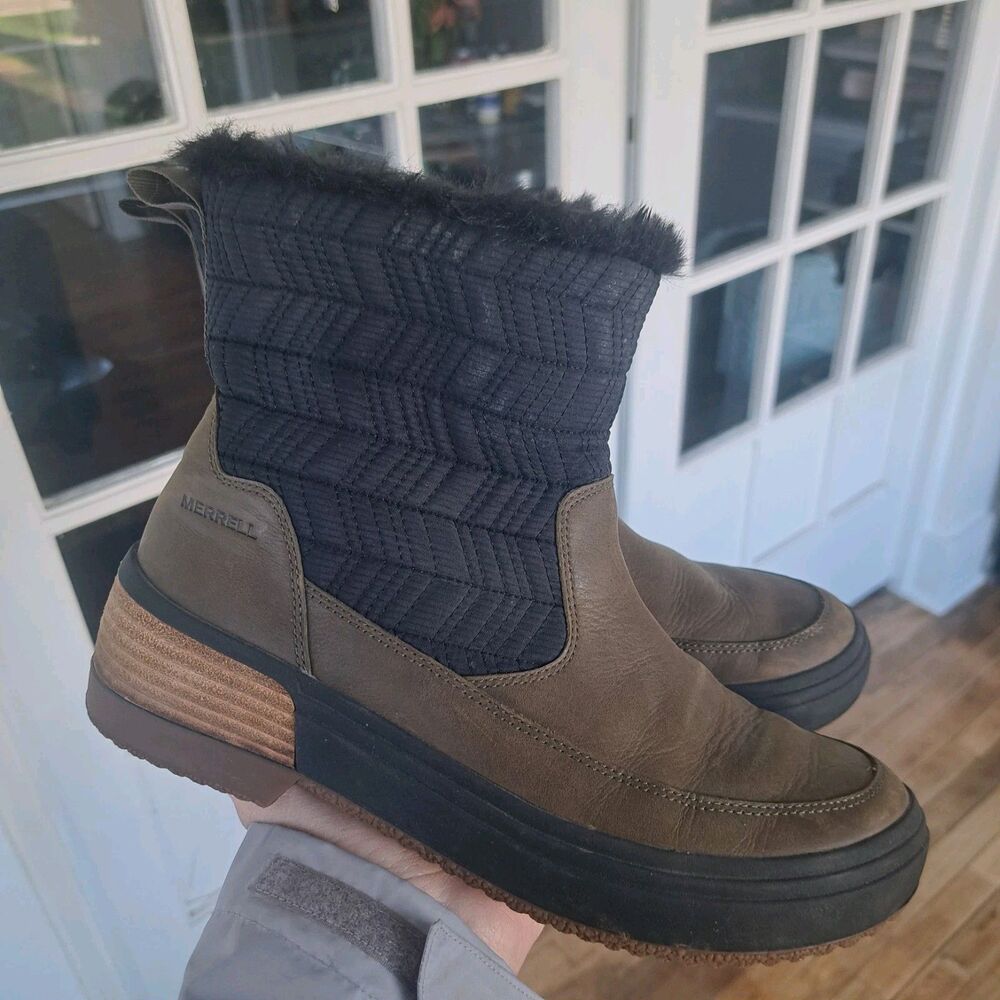 Merrell Haven Bluff Polar Waterproof Boots Womens 9.5 Insulated Black Green Shoe